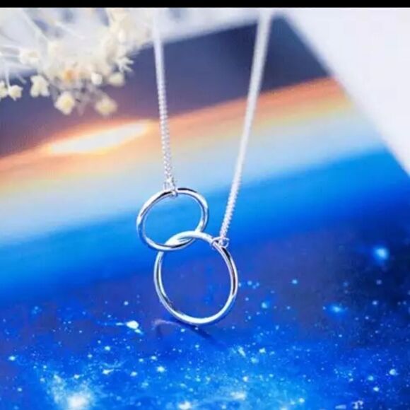 New Sterling Silver Double Circle Necklace - Picture 2 of 8